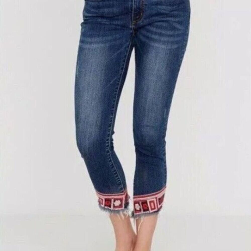 Buffalo David Bitton Womens Curvy Fit Skinny Jeans Size 28 Embroidered Hem Dark